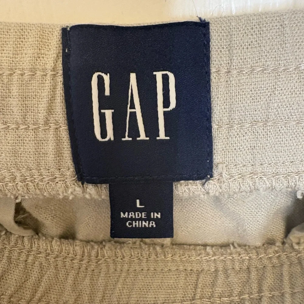 GAP Beige Linen Blend Pull On Pants Cropped Coastal Minimalist Resort Large